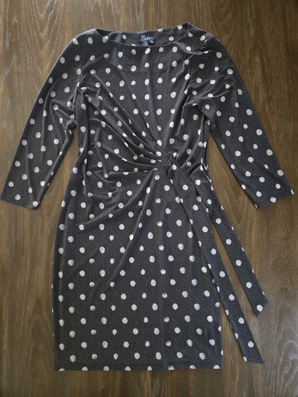 Chaps Women's Grey Polka Dot Tie-Waist Dress
